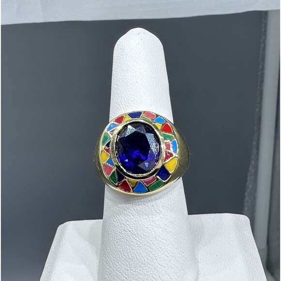 Multicolor Purple Gold Plate Deco Ring Size 7.25 - Picture 3 of 4